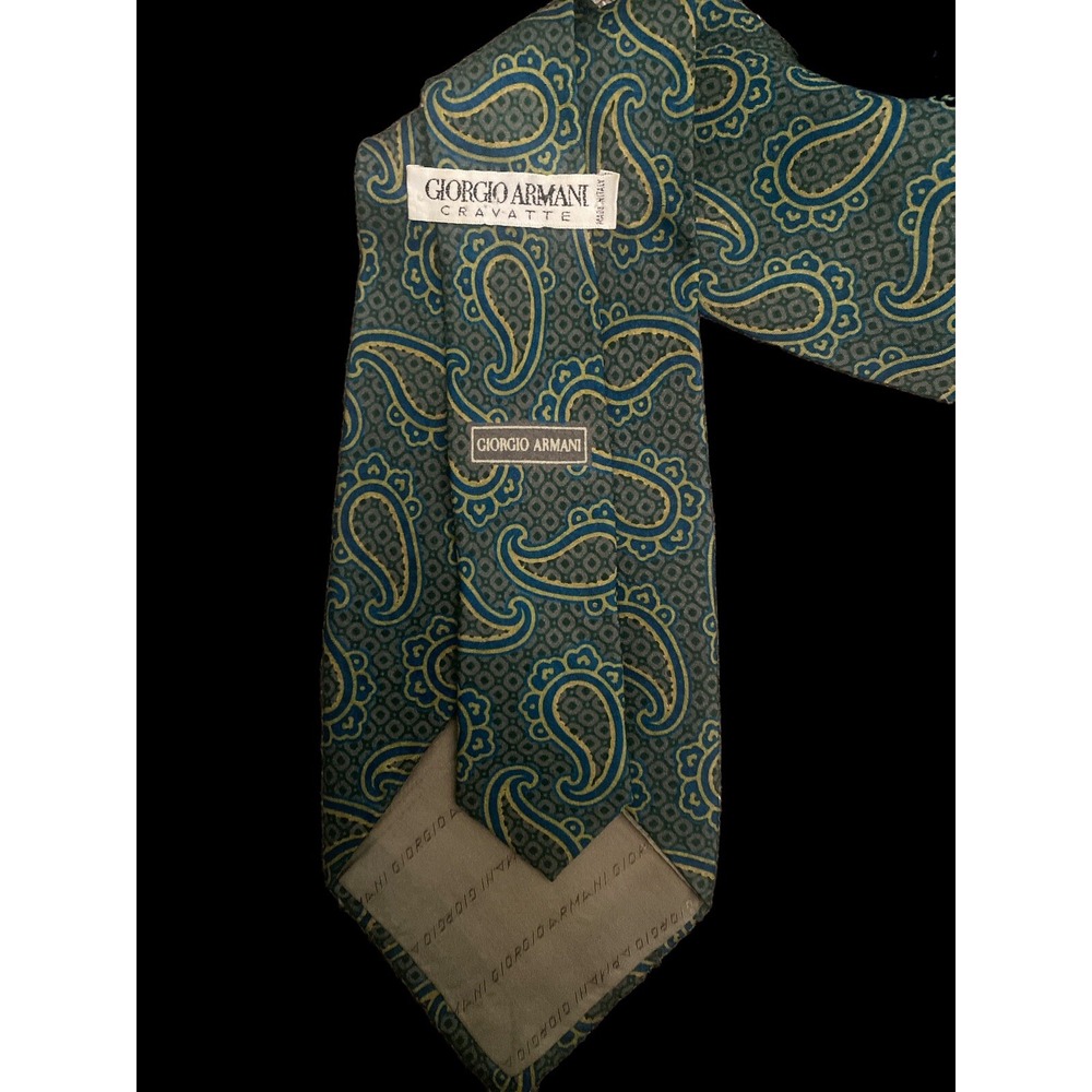 GIORGIO ARMANI Cravatte Tie Mens‎ Silk ITALY Luxury PAISLEY Green/Blue EUC